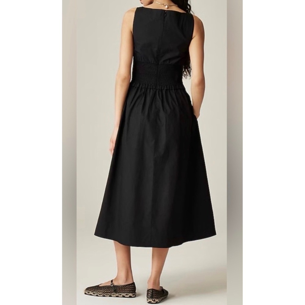 NEW J.Crew Plunge Smocked-Waist Dress Cotton Poplin Black Womens Medium - Picture 7 of 12